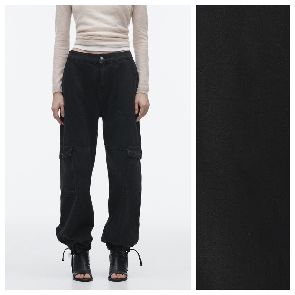 NWT. Zara Black Z1975 High Rise-Straight Cargo High-Waisted Jeans. Size S.
